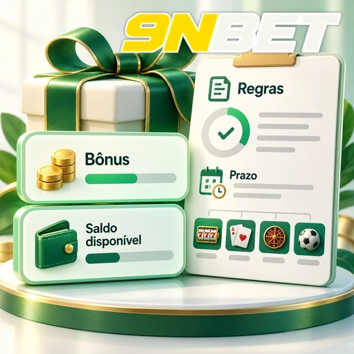 9NBET — ilustração de bônus, saldo disponível e lista de regras e prazos