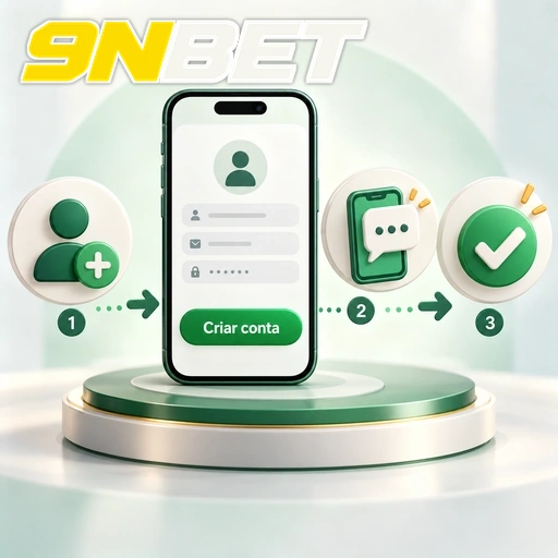 9NBET — ilustração das etapas de criação de conta no celular