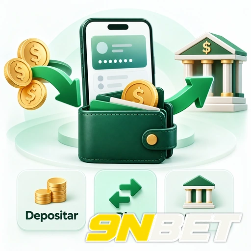9NBET — ilustração de carteira digital com depósito, Pix e saque