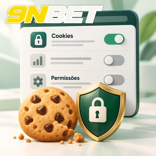 9NBET — ilustração de configurações de cookies e permissões com escudo e cadeado