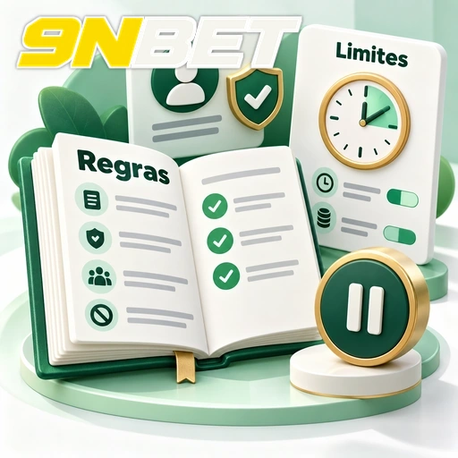 9NBET — ilustração de regras de uso com lista, limites de tempo e símbolo de pausa