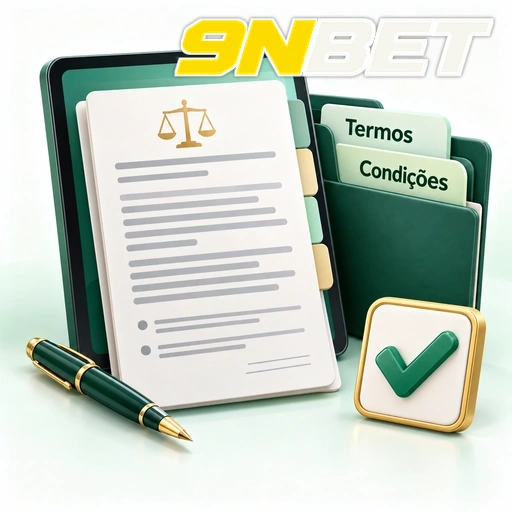 9NBET — ilustração de termos e condições em documentos com caneta e símbolo de confirmação